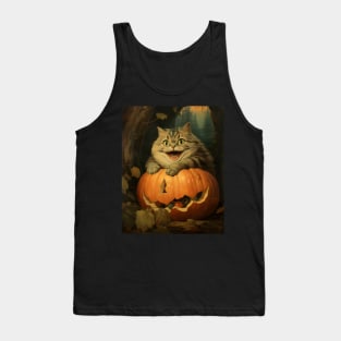 Retro Vintage: Chubby Cat and Pumpkin - Whimsical Autumn Halloween Delight Tank Top